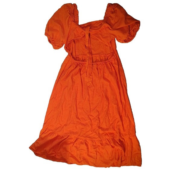 Who What Wear Orange Off Shoulder Puff‎ Sleeve Sundress Linen Blend Elastic Tie - Picture 2 of 12